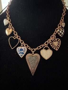 Gold Heart Charm Necklace with Mixed Accents - Gold